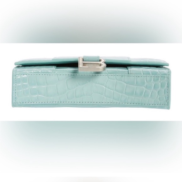 Balenciaga Light Green Croc Embossed Leather Soft Hourglass Wallet On Chain Bag - Picture 5 of 9